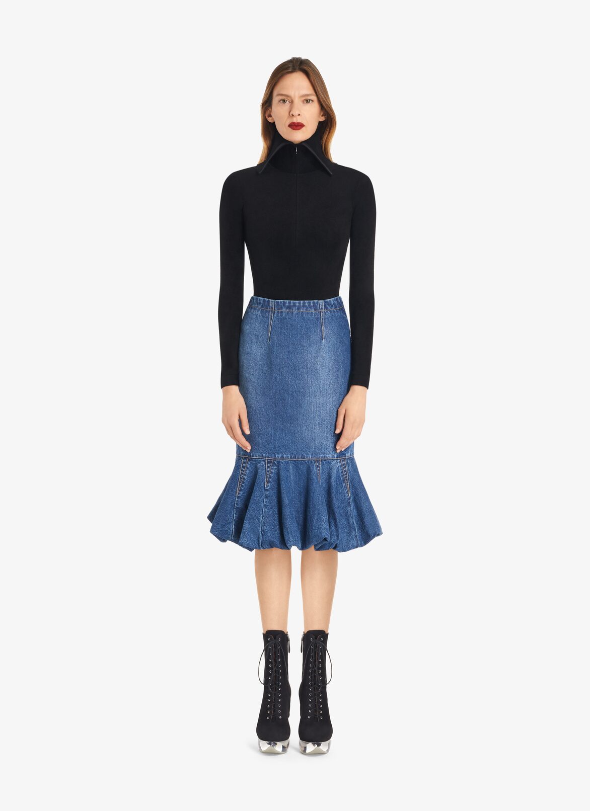 Fit and Flare denim Skirt ALAÏA BLUE JEANS FIT AND FLARE DENIM SKIRT